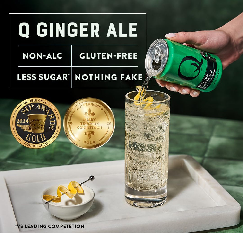Q Mixers carbonation bubbles close-up emphasizing long-lasting fizz benefit