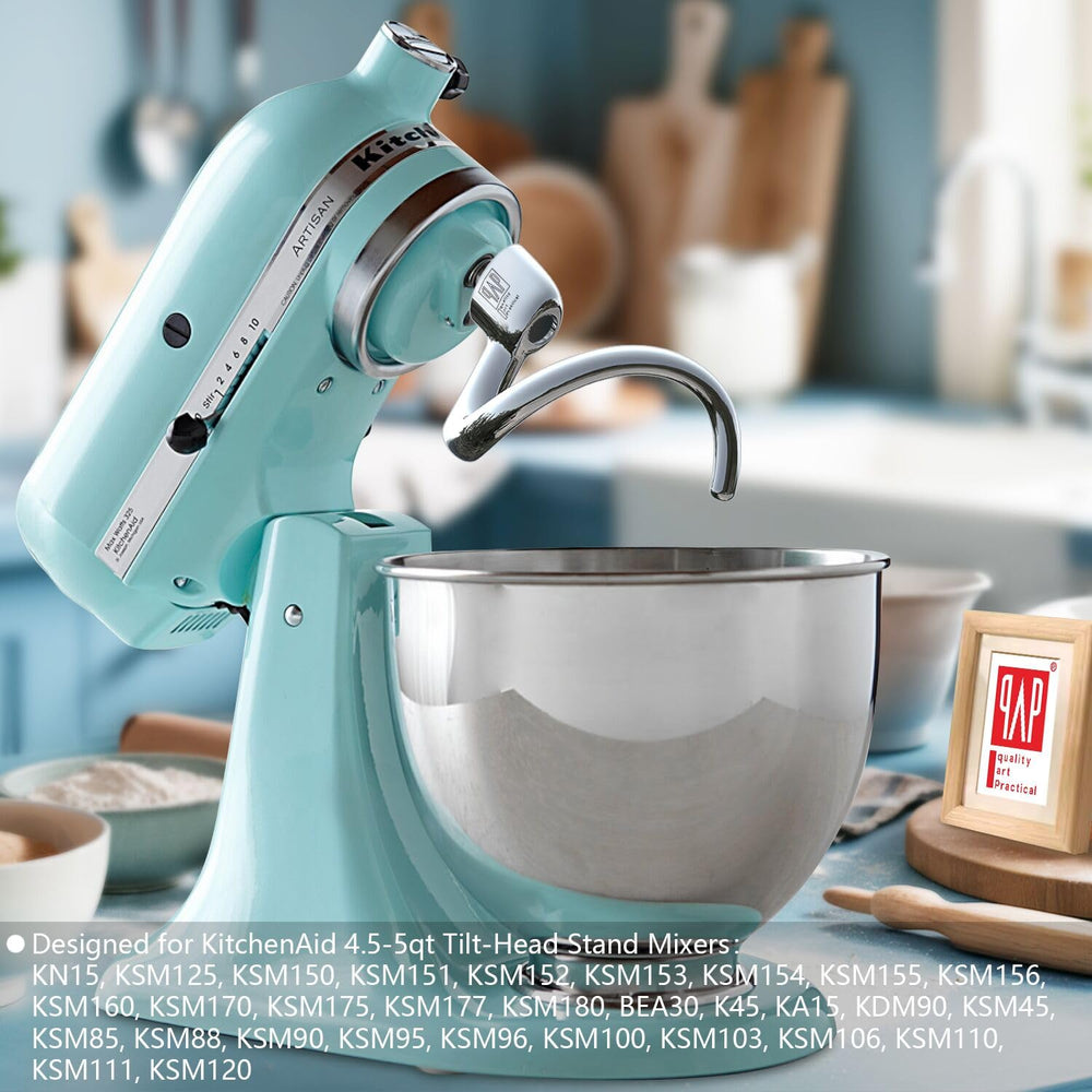 QAP mounted on a KitchenAid tilt-head mixer demonstrating correct fit and secure attachment