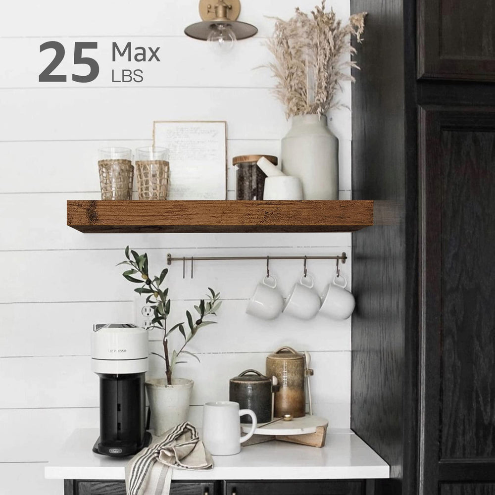 QEEIG shelf styled with folded towels and baskets showing organized look