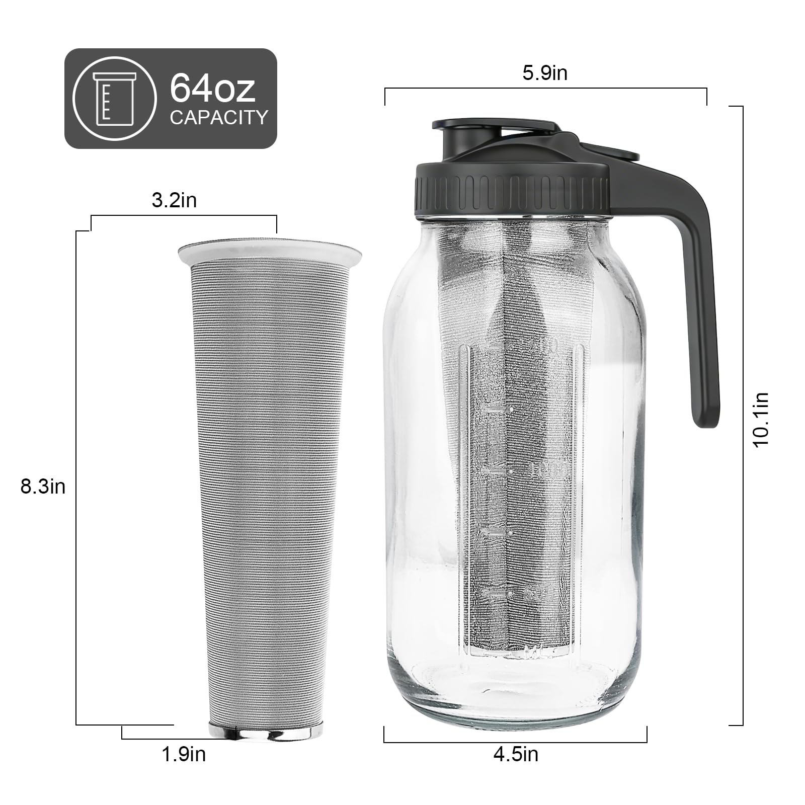 QHH pitcher in use pouring iced coffee into a glass demonstrating controlled drip‑free pour