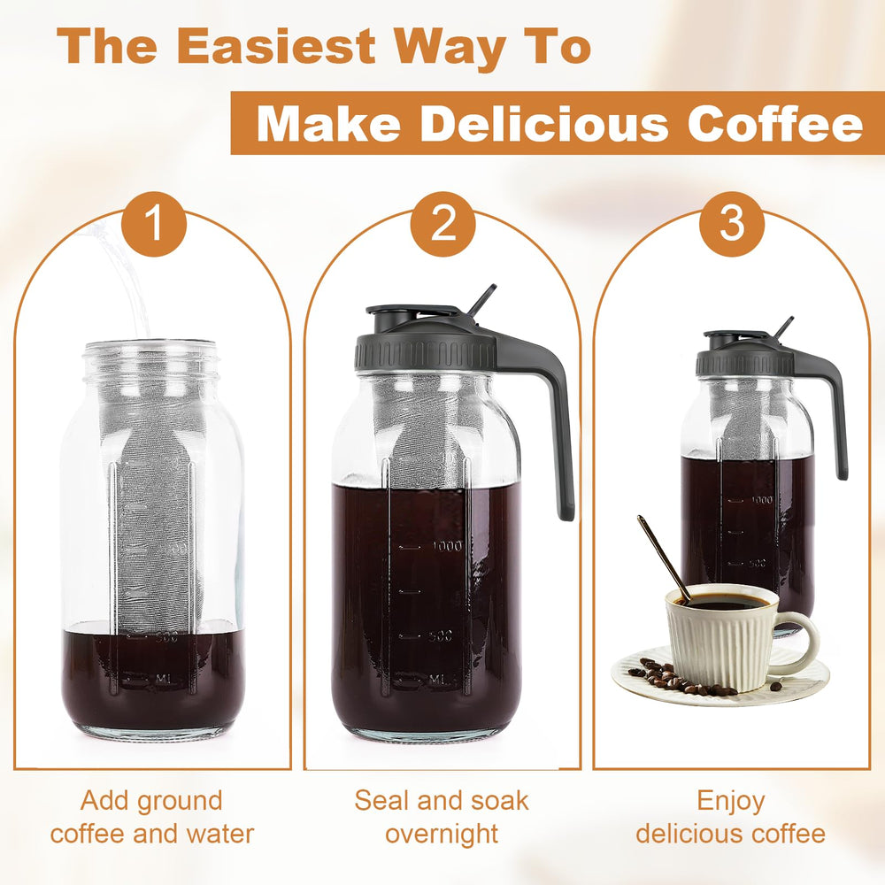 QHH wide mouth filled with coffee grounds and water for easy steeping and fruit additions