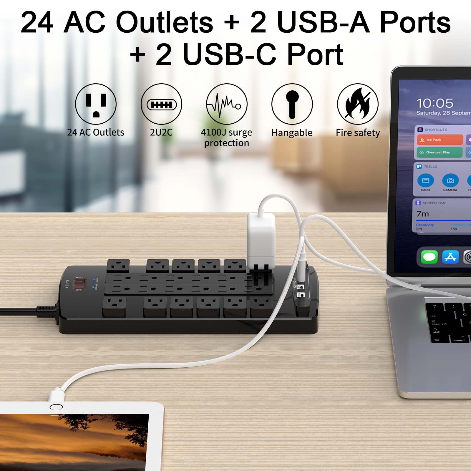 QINLIANF flat plug and 6ft heavy-duty cord reducing wall obstruction