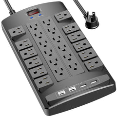 QINLIANF front view showing 24 outlets and 4 USB ports for organized power
