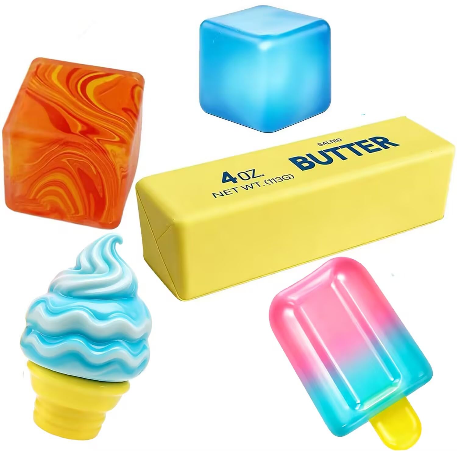 QKEWURO front packaging showing colorful squishy set and portability benefit