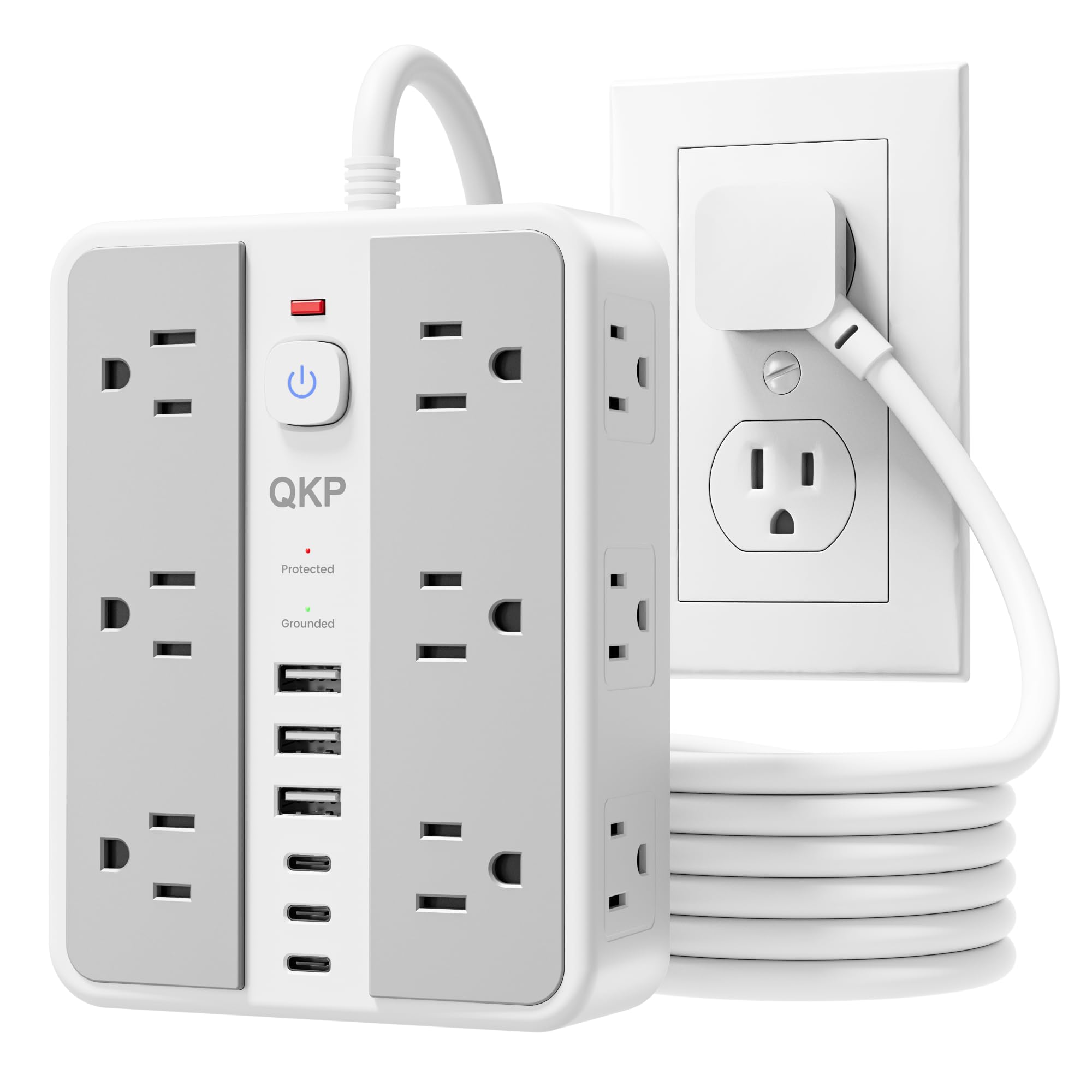 QKP front view showing 12 outlets and six USB ports for versatile power