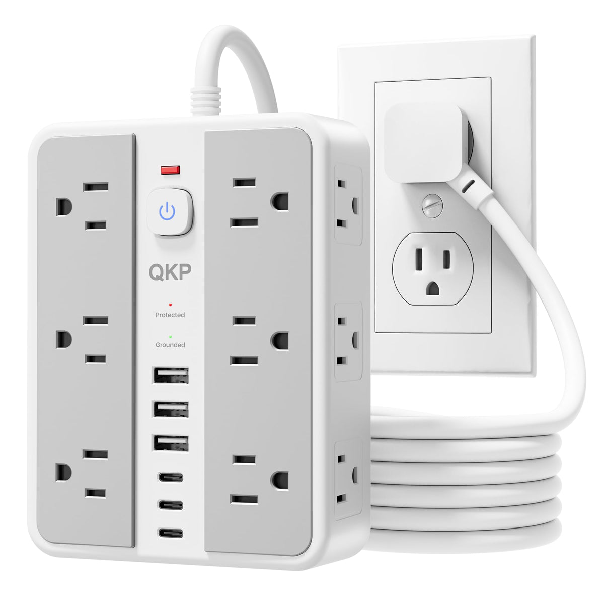 QKP front view showing 12 outlets and six USB ports for versatile power