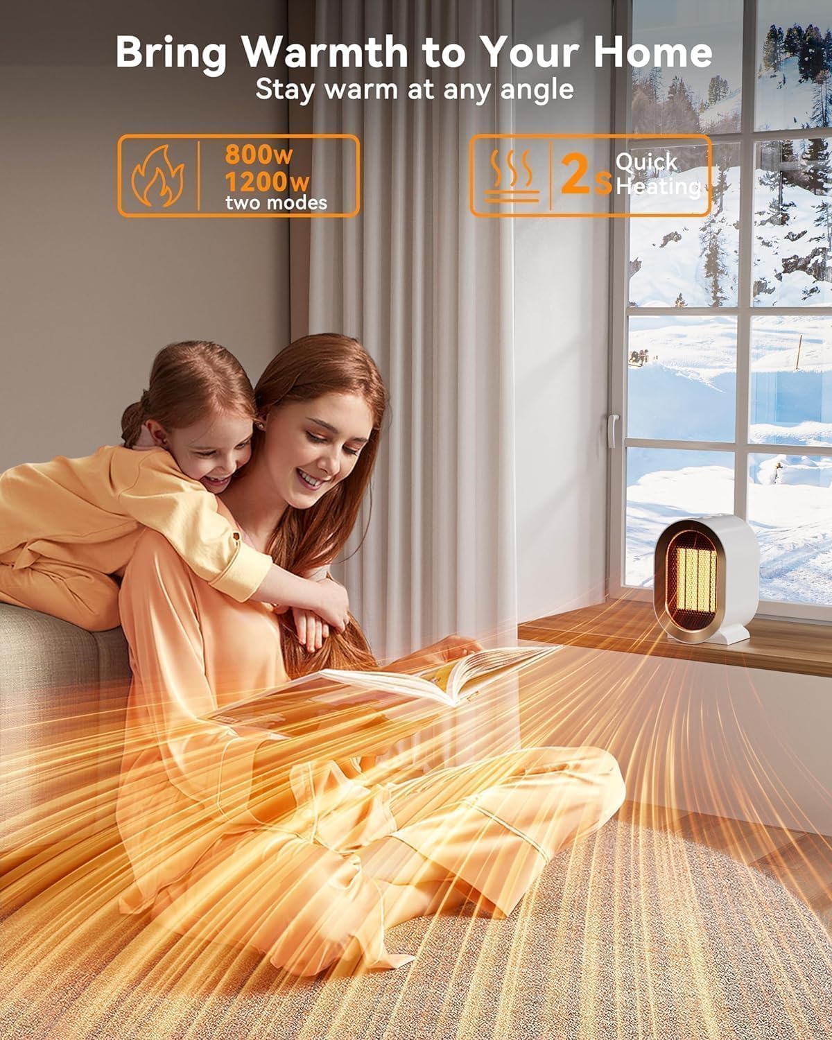 QQT heater placed in bedroom demonstrating quiet nighttime comfort