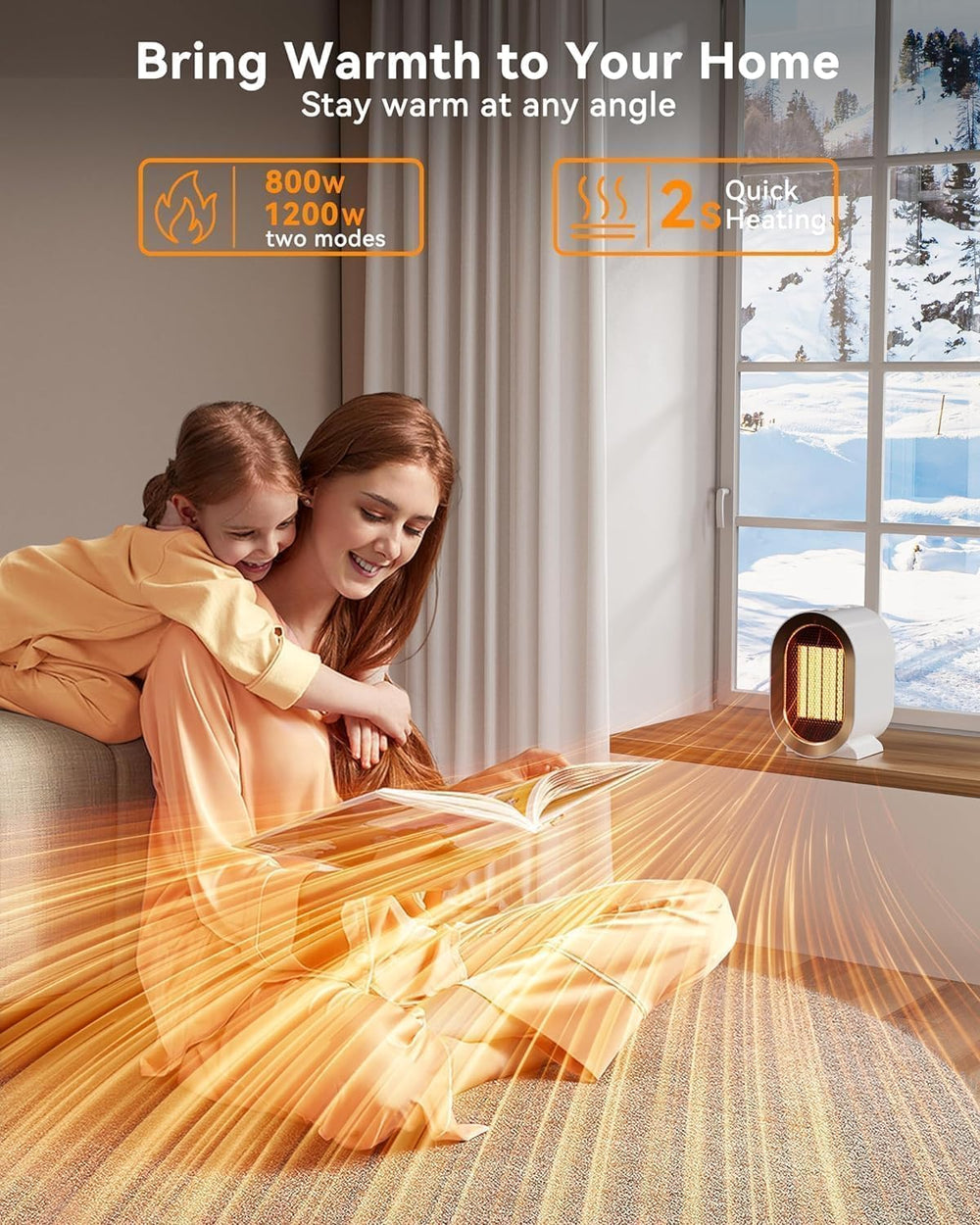 QQT heater placed in bedroom demonstrating quiet nighttime comfort