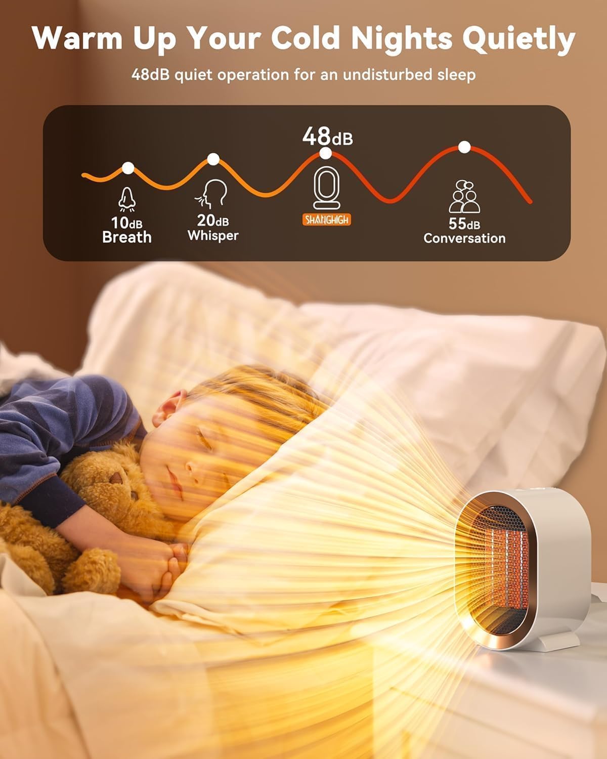 QQT heater beside laptop showing compact scale for desks