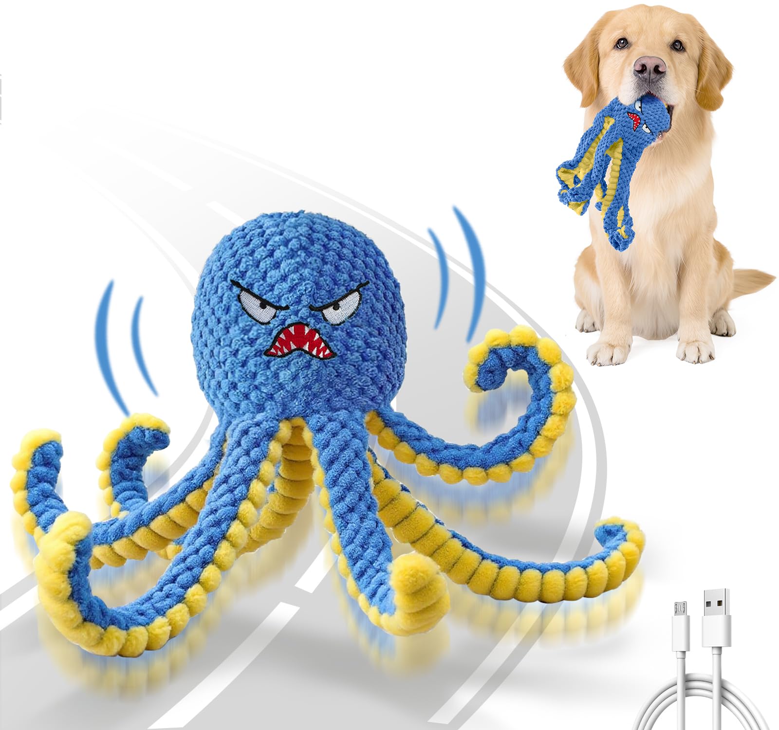 Qraxond octopus front view showing plush cover and blue color, attracts play