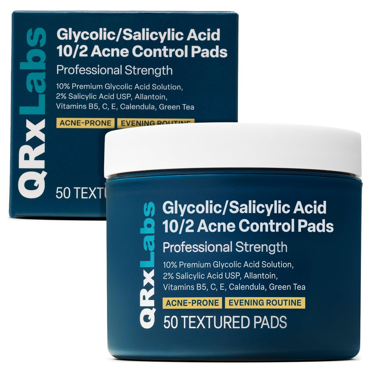 QRxLabs jar front packaging showing product name and counts, convenient travel benefit