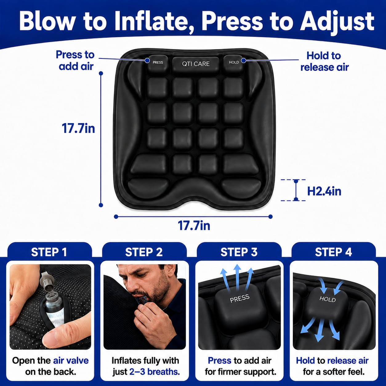 Qticare close-up of air-cell texture providing even pressure distribution benefit