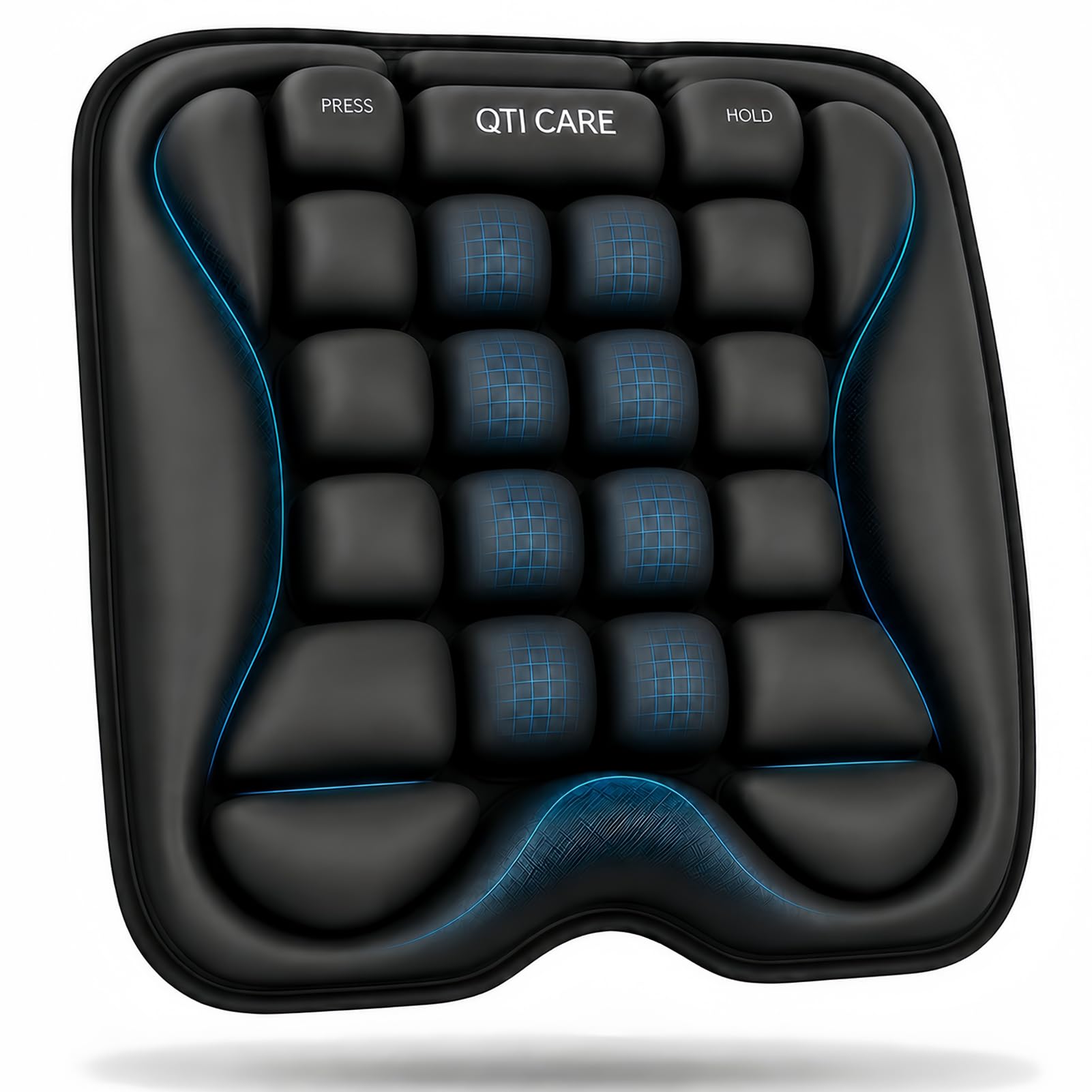 Qticare front view showing cushion profile and travel-ready design benefit comfort