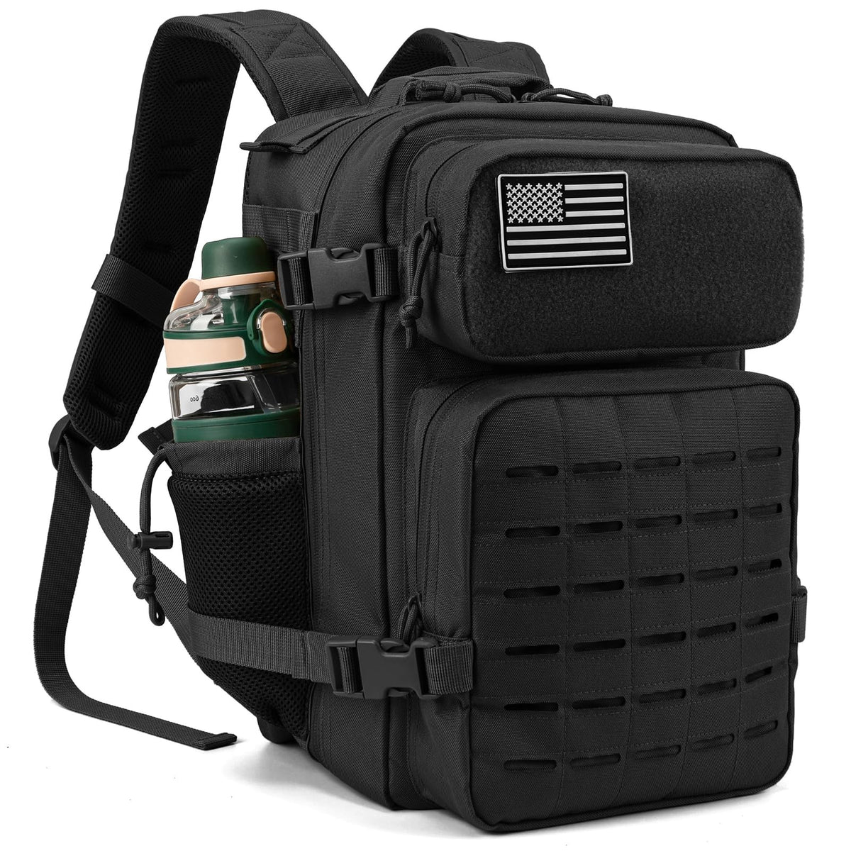 QT&QY front view showing compact 25L shape and pocket layout for daily convenience