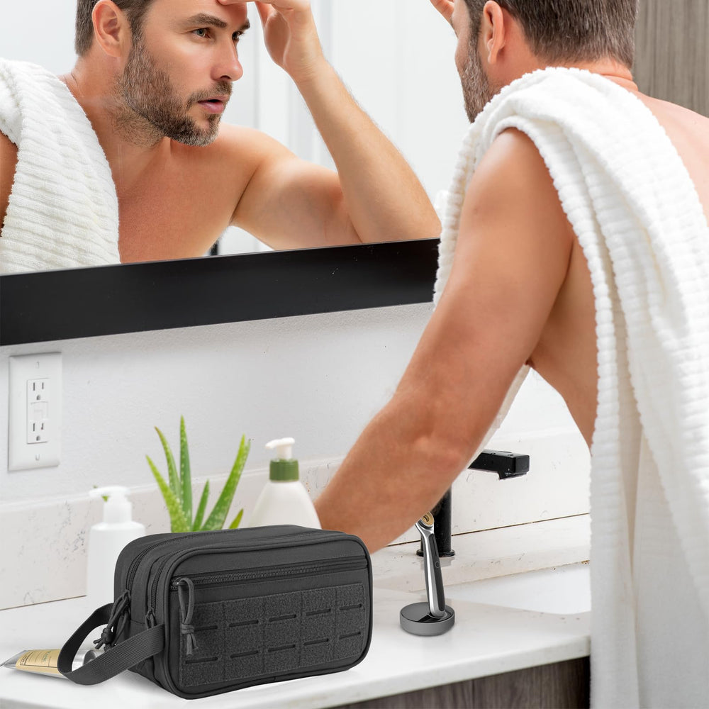 QT&QY toiletry bag inside backpack on a trail illustrating travel-ready convenience