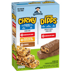 Quaker box front showing Chewy & Dipps 58-count convenience