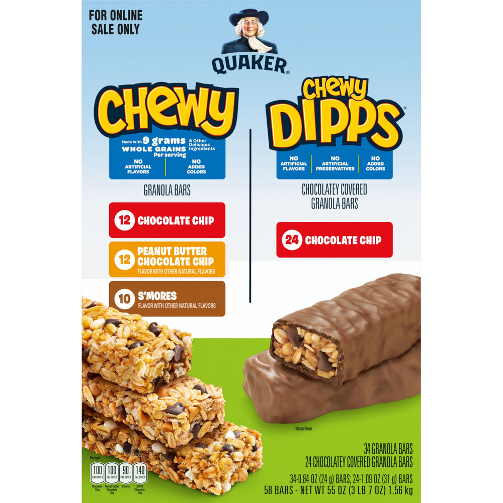 Quaker Chewy Dipps close-up chocolate coating for indulgent crunch