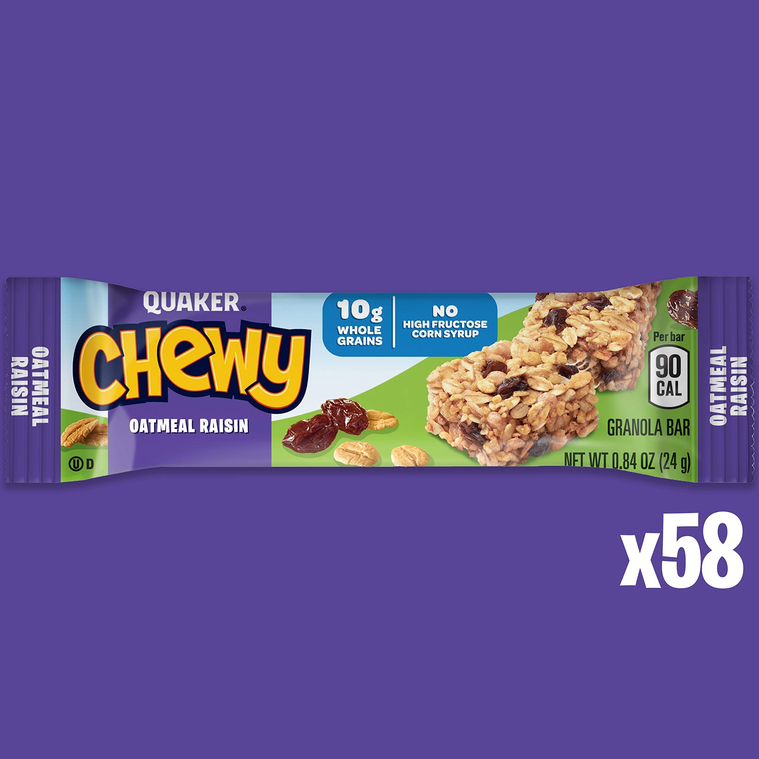 Quaker individually wrapped oatmeal raisin bar for fresh grab-and-go convenience
