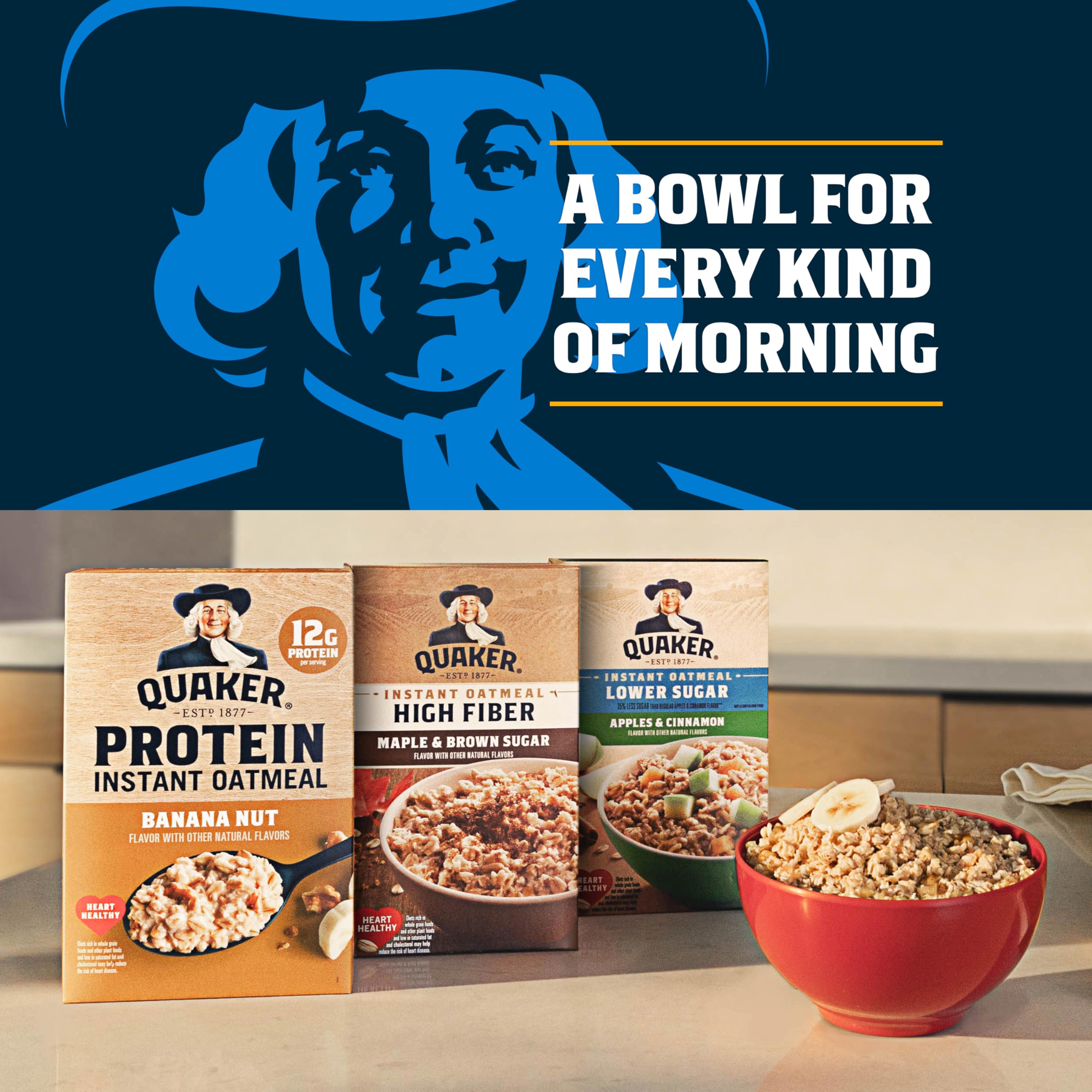 Quaker cups on a breakfast table demonstrating quick morning meal