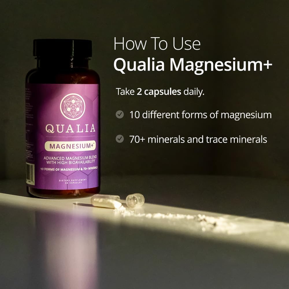 Bedside scene with Qualia Magnesium+ for calming nighttime routine