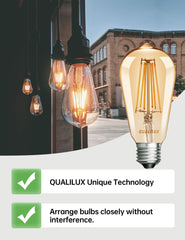 Qualilux LED filament detail showing decorative glow and efficiency