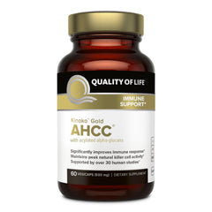 Quality of Life front packaging showing Kinoko Gold AHCC and clear product benefit