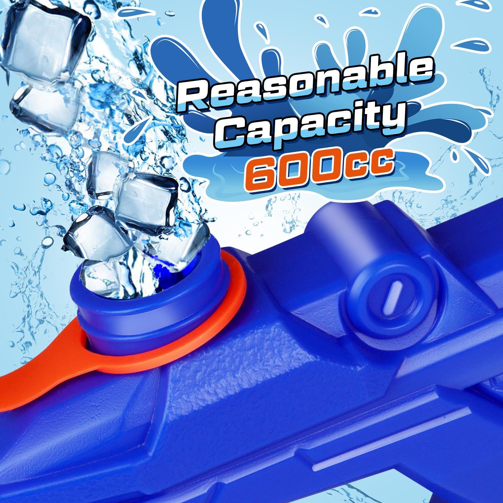 Quanquer water guns on poolside towel with children playing, perfect for summer days