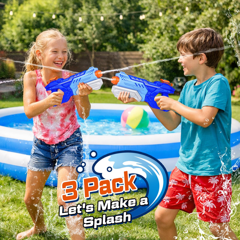 Quanquer three players using the blasters together for group water fight fun