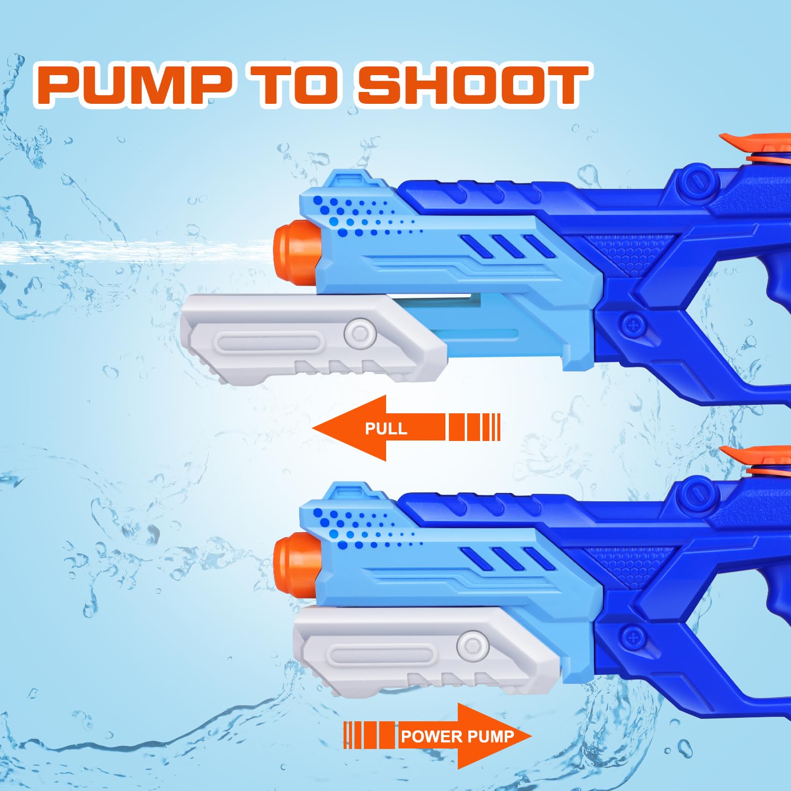 Quanquer blaster firing a long water stream up to 30 feet, ideal for backyard range