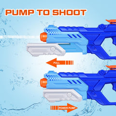 Quanquer blaster firing a long water stream up to 30 feet, ideal for backyard range