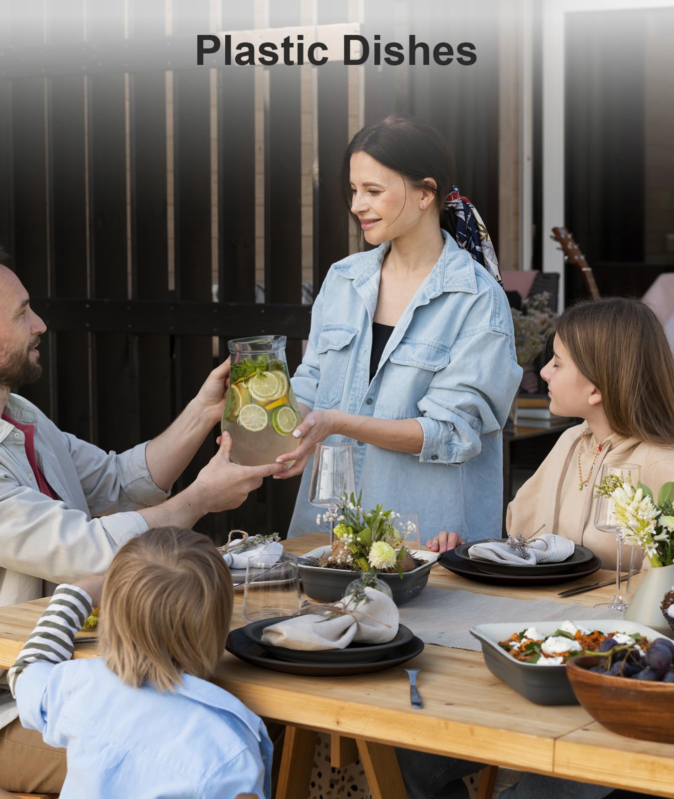 Quatish grey set on picnic table showing outdoor durability and stylish alfresco dining