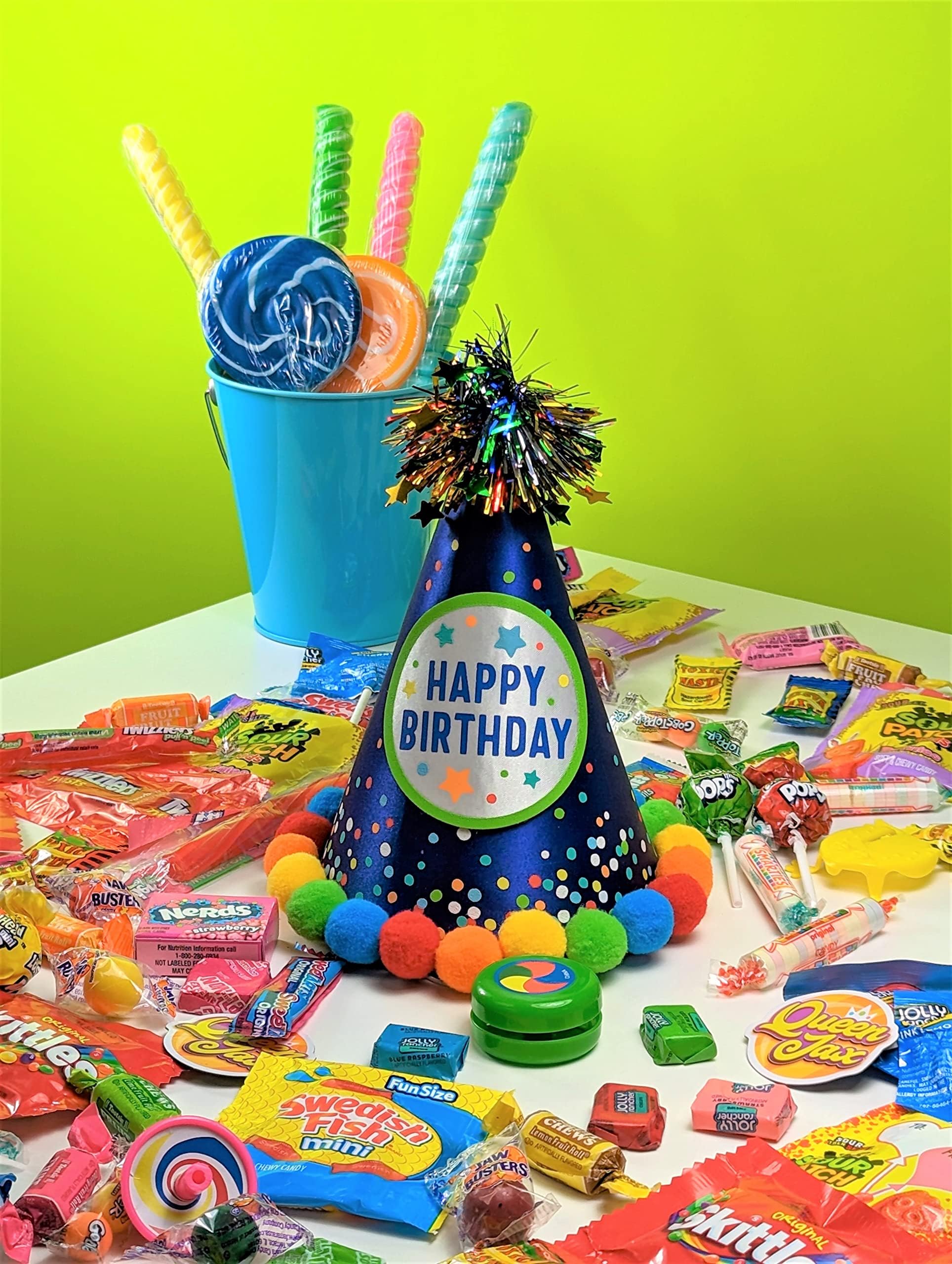 QUEEN JAX open bag with colorful candy assortment for easy serving