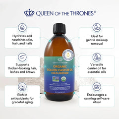 QUEEN OF THE THRONES amber glass close-up highlighting UV protection and purity