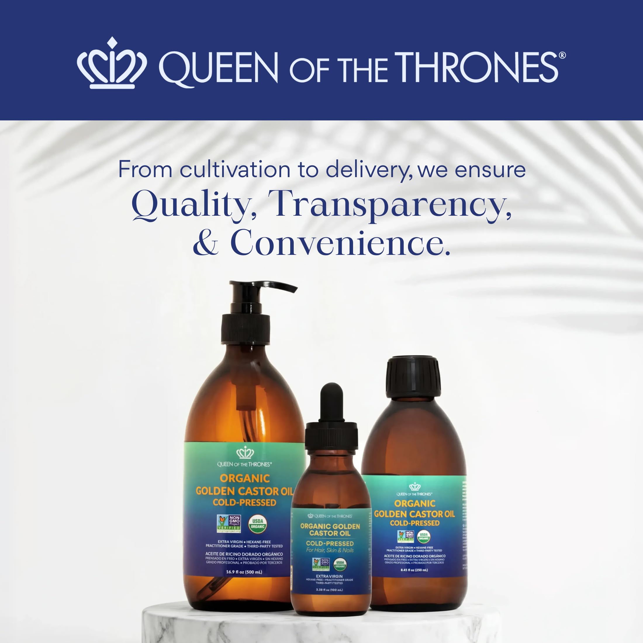 Queen of the Thrones label closeup showing certified organic and hexane-free claims