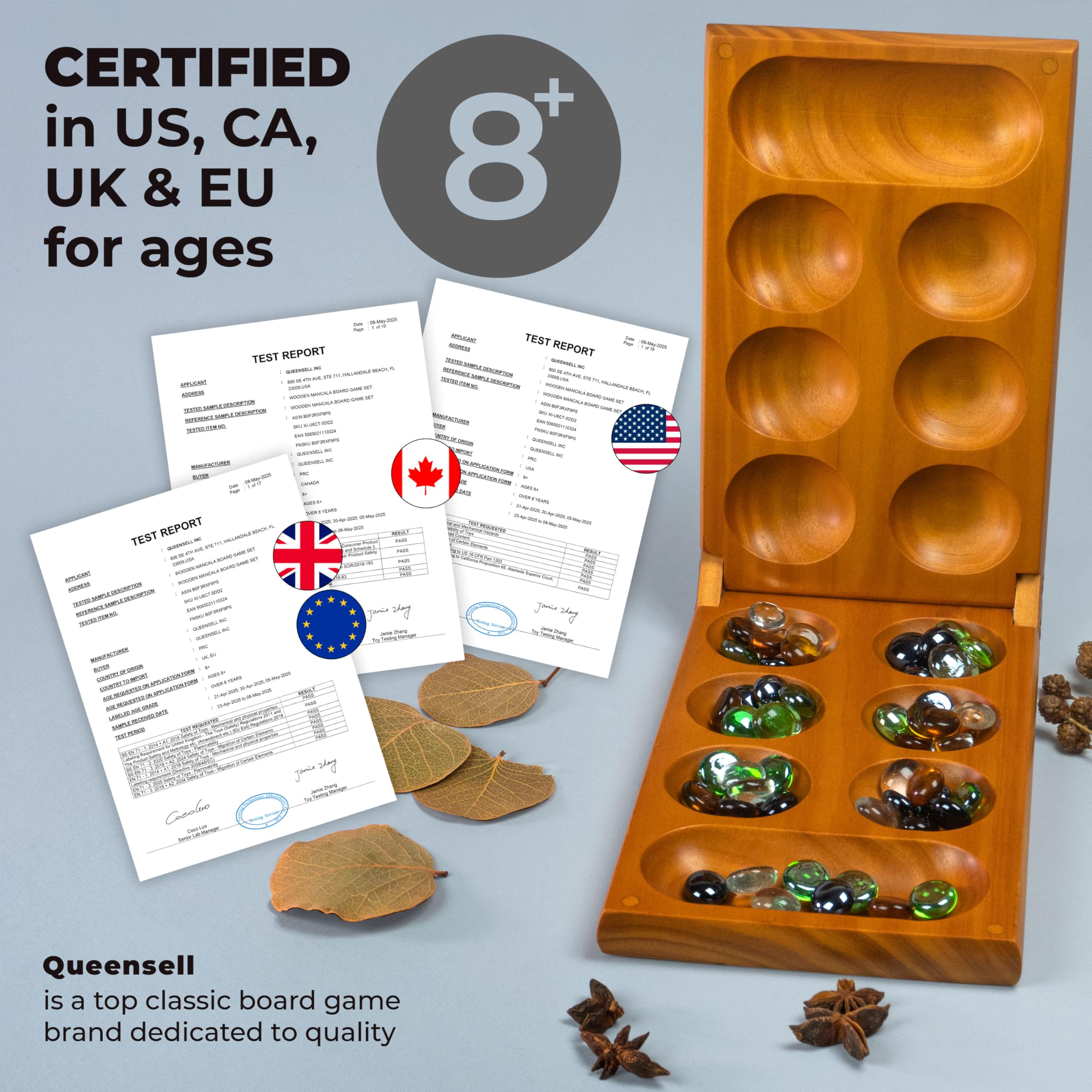 Queensell folded compact board demonstrating travel-friendly size and portability