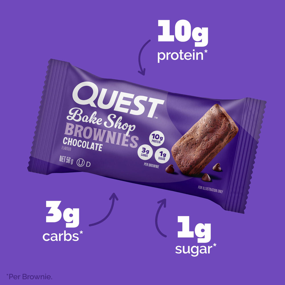 Quest Bake Shop individually wrapped brownie for portable snacking
