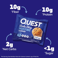Quest blueberry muffin ingredients label emphasizing protein-first formulation