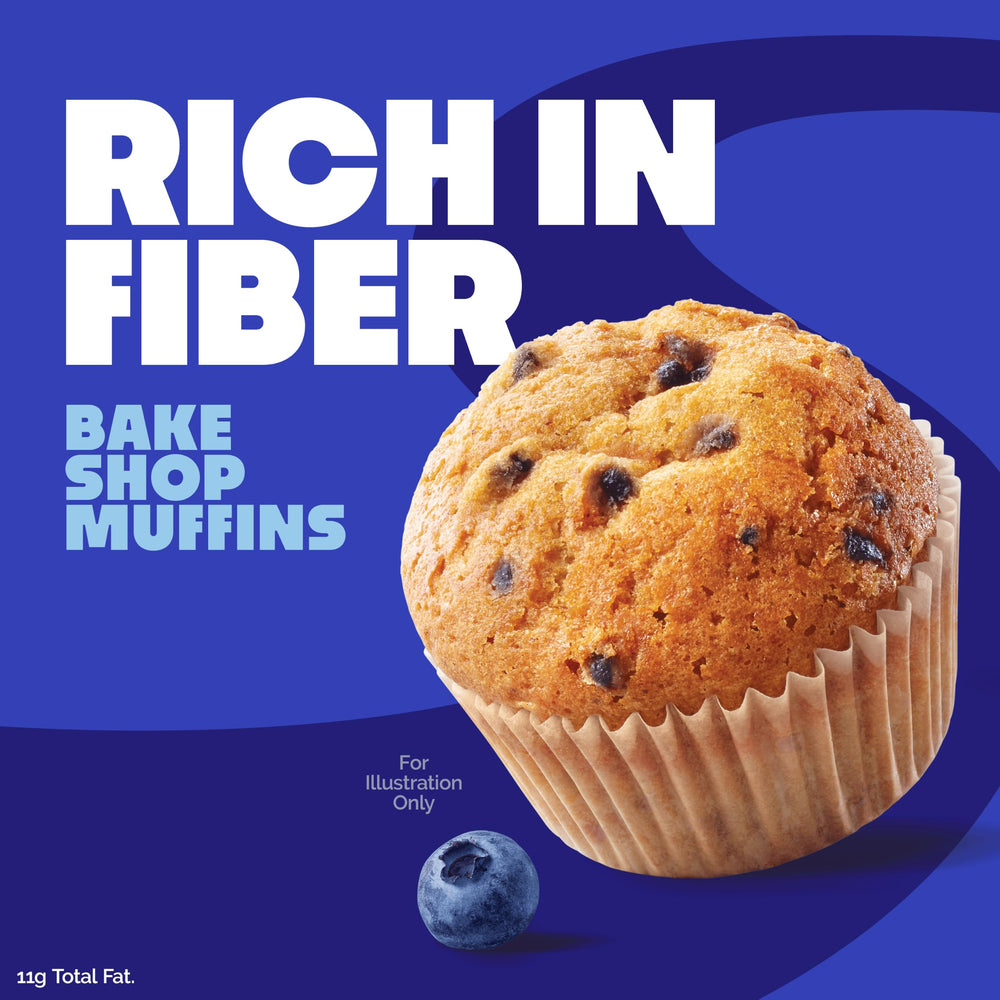 Quest blueberry muffin beside a smartphone to show single-serve scale