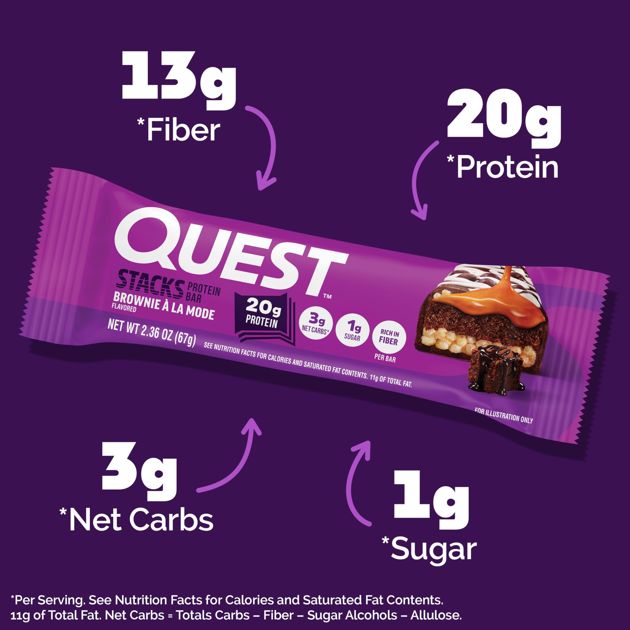 Quest bar halved to reveal layered brownie and vanilla textures for satisfaction