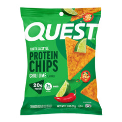 Quest front pack showing chili lime flavor and 20g protein benefit