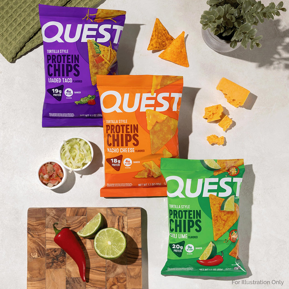 Bowl of Quest chips in a casual party setting showcasing shareable protein snack benefit