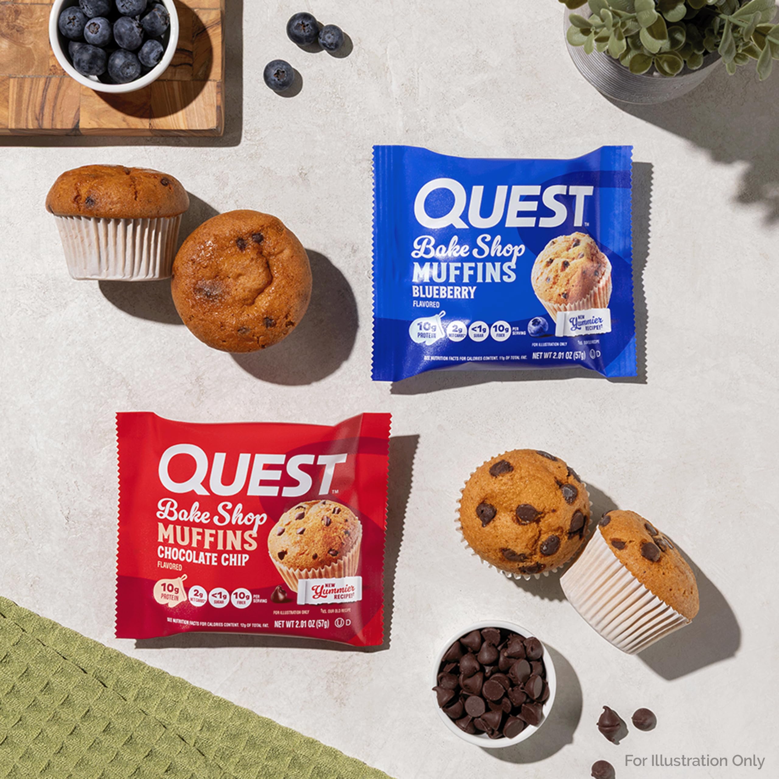 Quest box opened with muffins stacked to show quantity and easy pantry storage