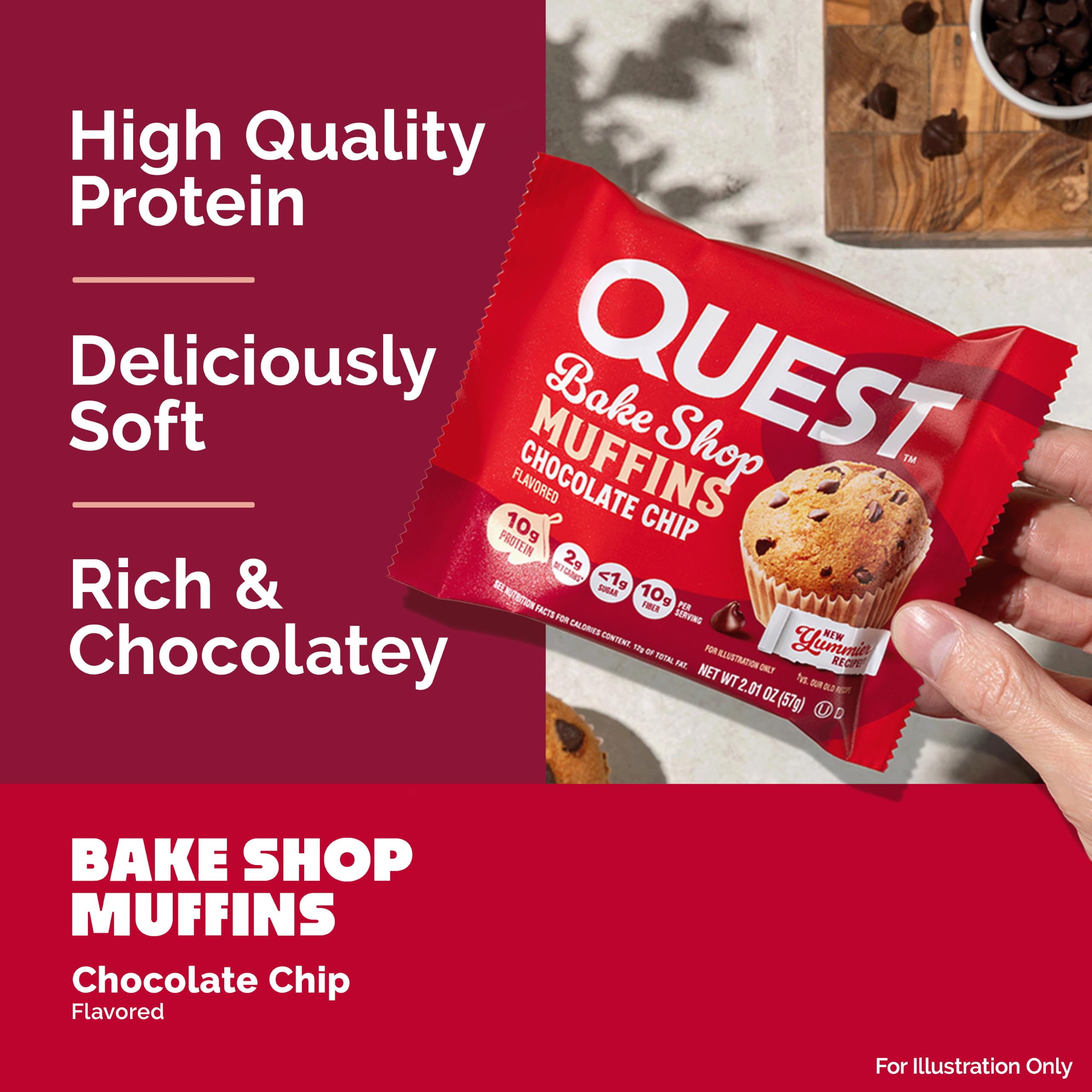 Quest muffin beside common objects to show serving size and practical snack portions