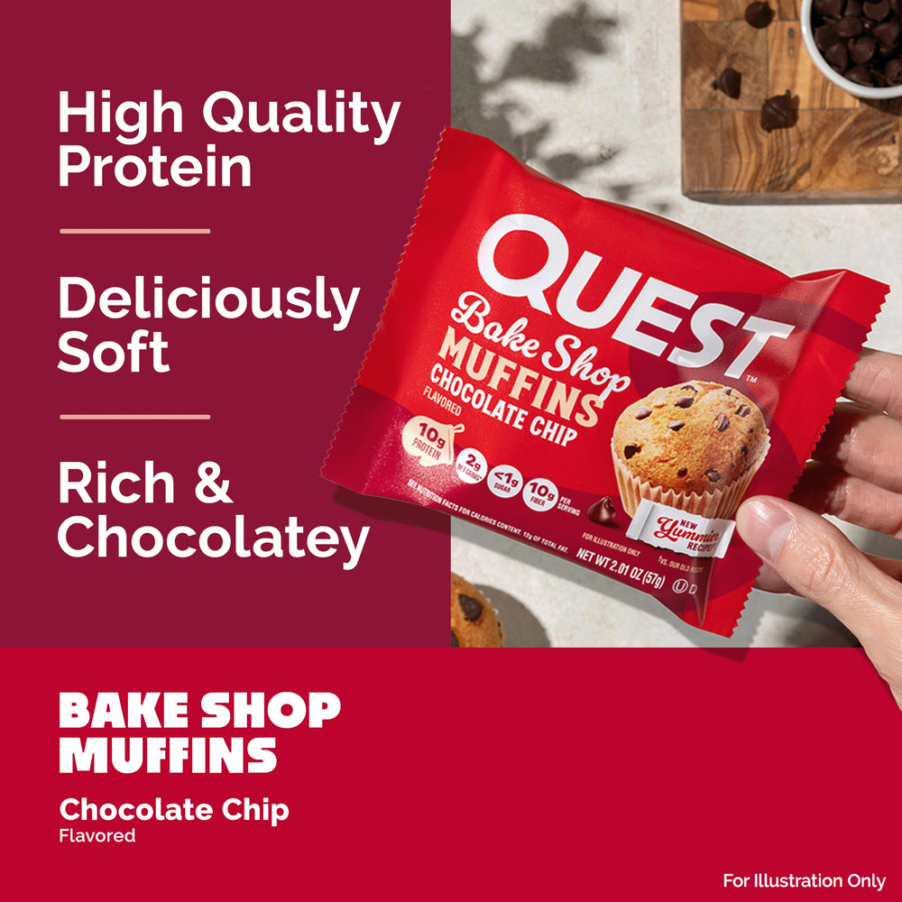 Quest muffin beside common objects to show serving size and practical snack portions