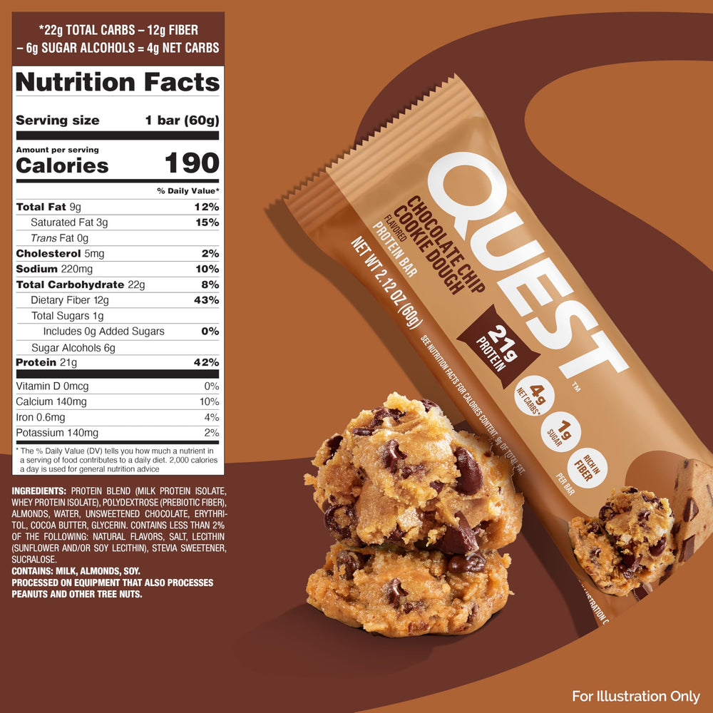 Quest bar on a kitchen table next to coffee illustrating guilt-free dessert alternative