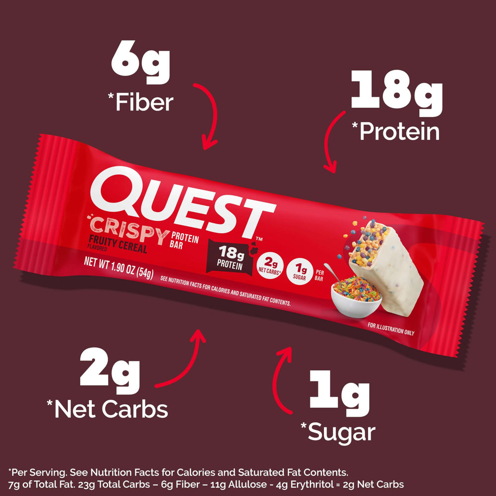 Quest close-up of bar texture highlighting crunchy cereal pieces