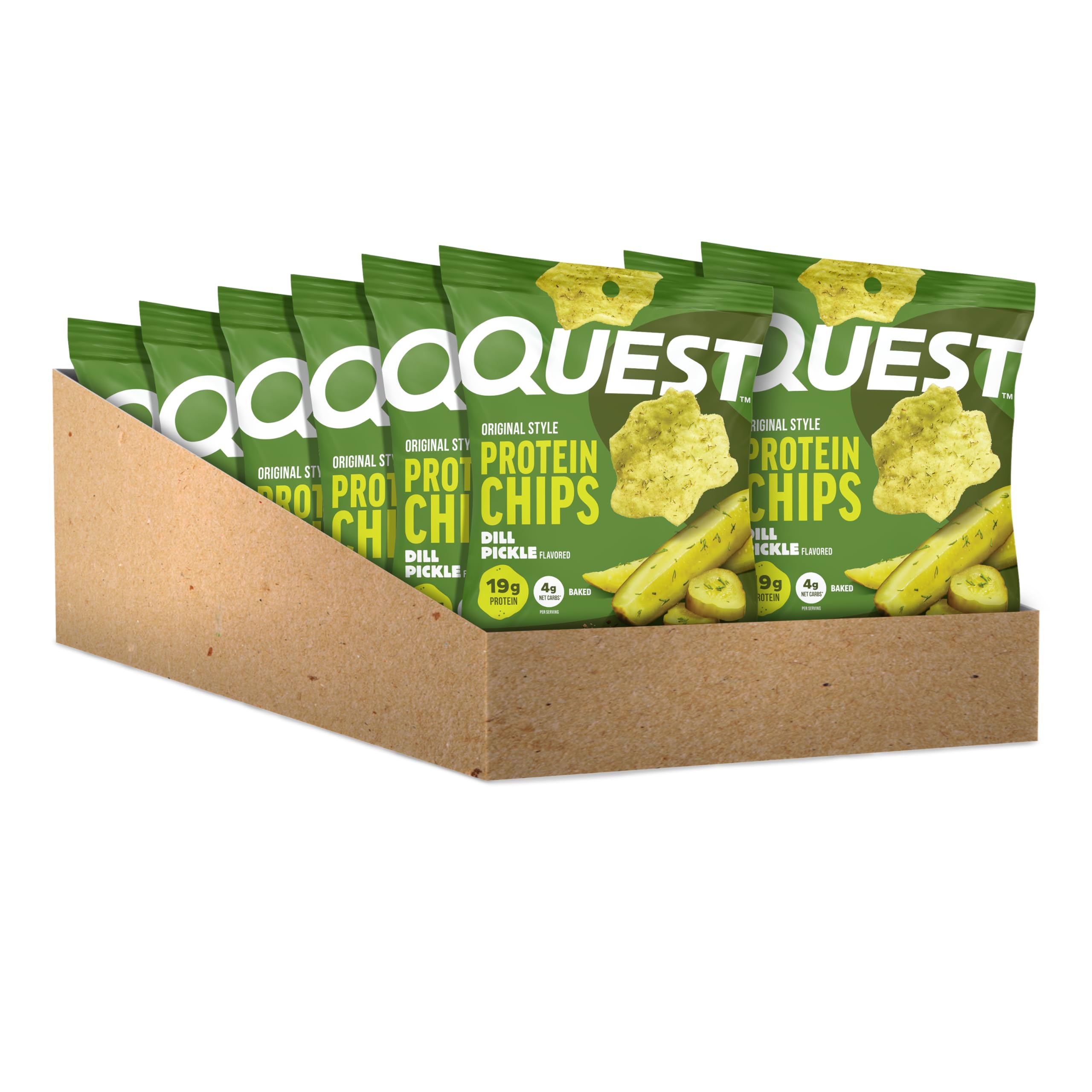 Close-up of Quest chip texture highlighting crisp baked surface and savory seasoning