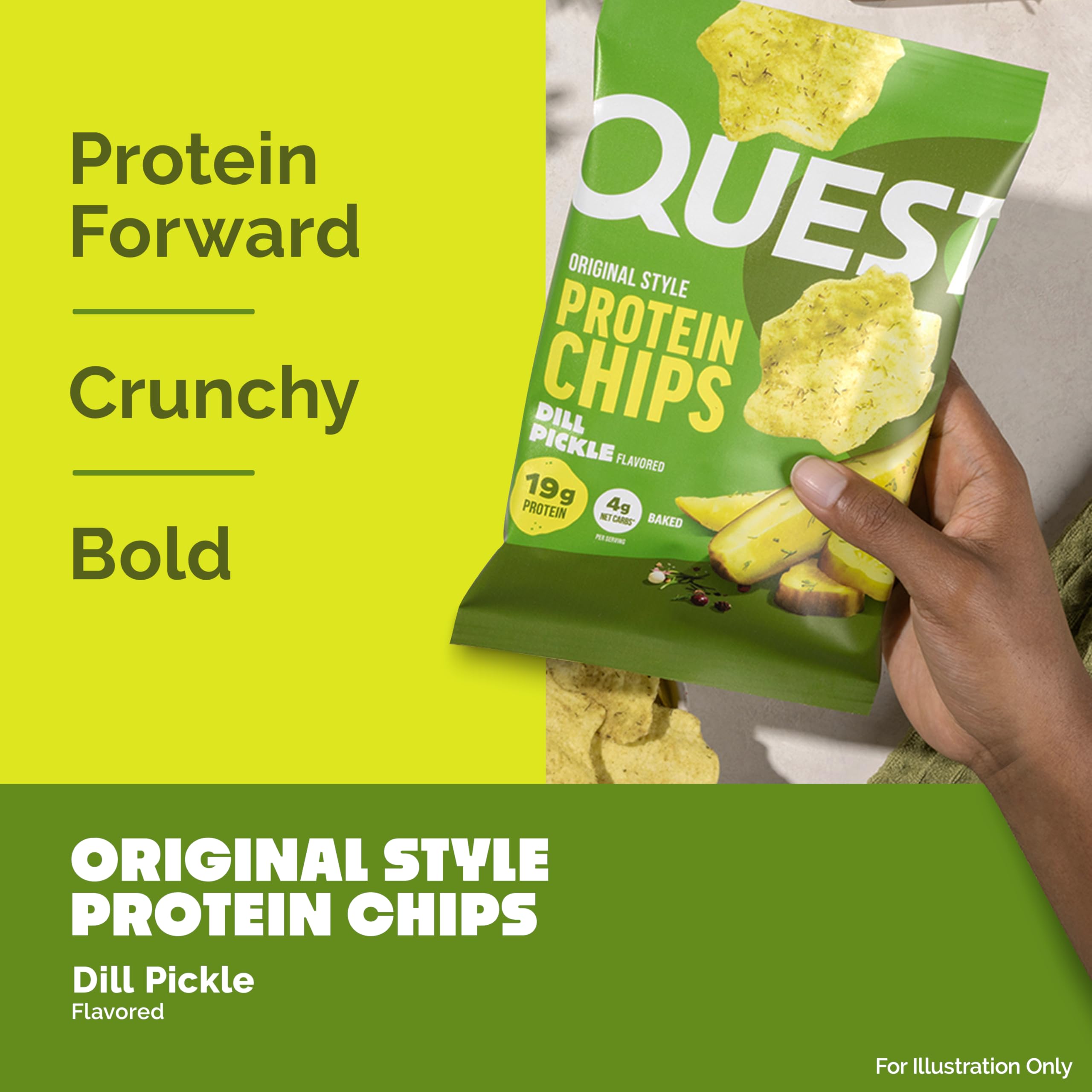 Nutrition label close-up on Quest packaging displaying 19g protein and 4g net carbs
