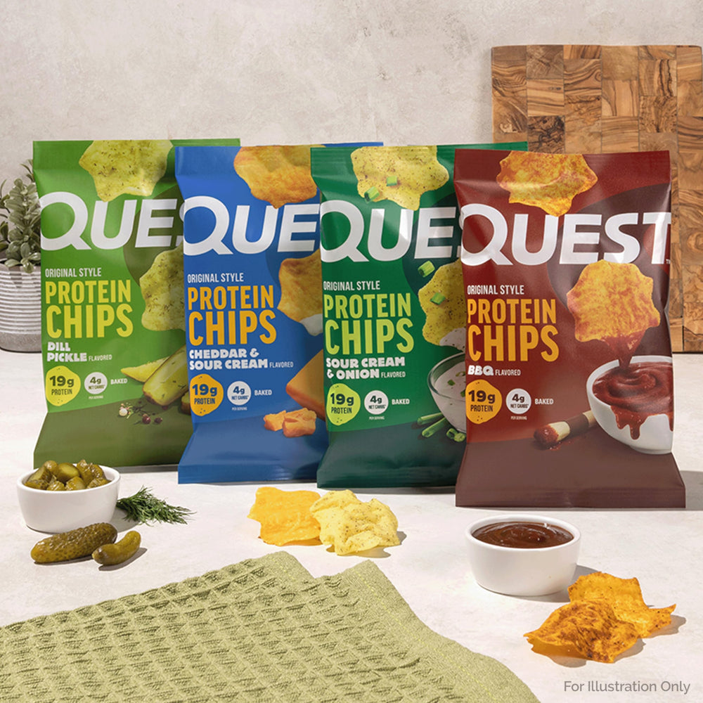Plate of Quest Dill Pickle chips served as a crunchy, protein-rich appetizer