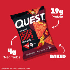 Quest close-up of chip texture highlighting baked crunch and seasoning for satisfying bite